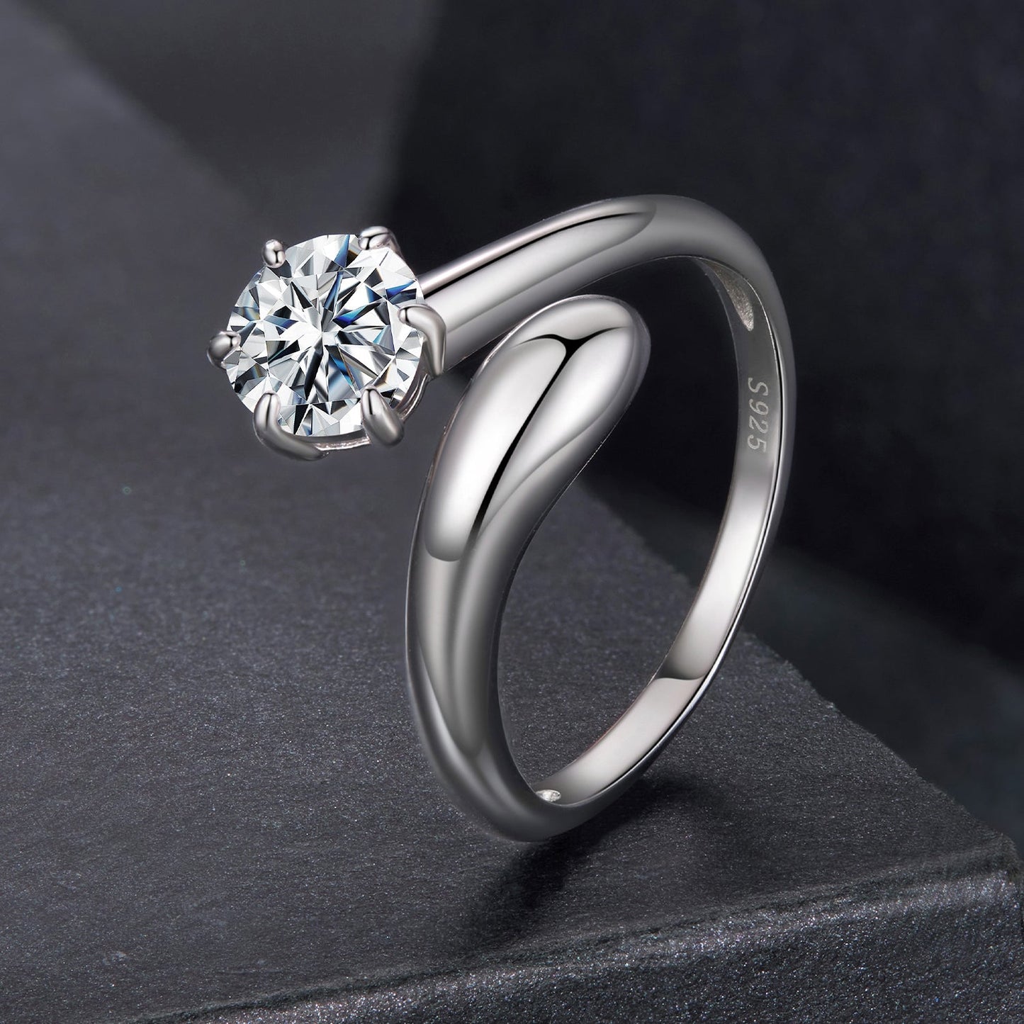 Moissanite ring, 925 sterling silver, 1ct round center stone in a six-prong setting for women on Tampa Home & Garden Store