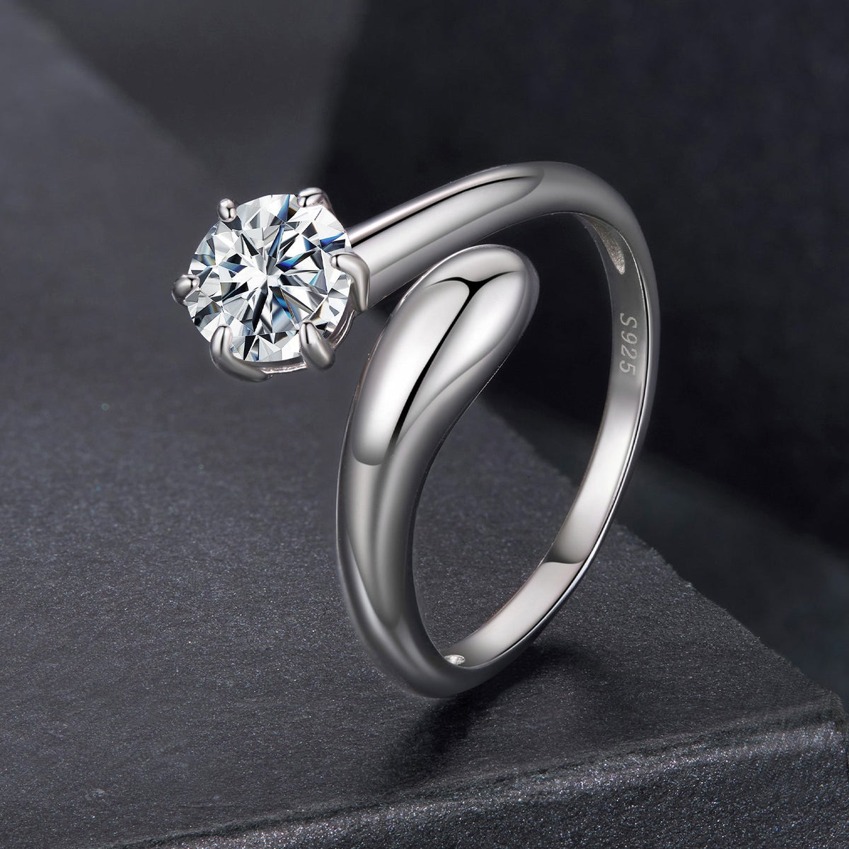 Moissanite ring, 925 sterling silver, 1ct round center stone in a six-prong setting for women on Tampa Home & Garden Store