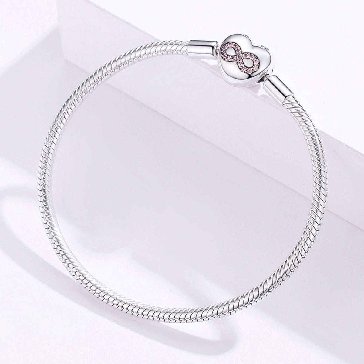 925 Sterling Silver bracelet, 17.0cm snake chain with pink infinity-heart charm by Bids.com on Tampa Home & Garden Store