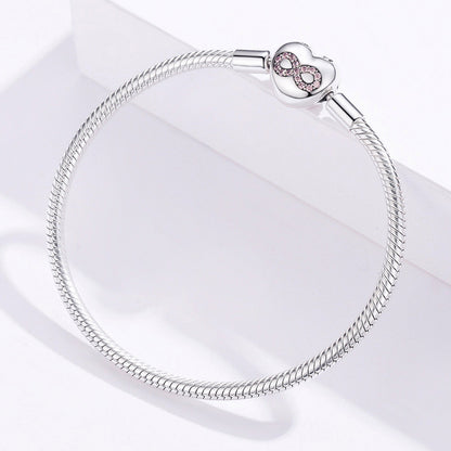 925 Sterling Silver bracelet, 17.0cm snake chain with pink infinity-heart charm by Bids.com on Tampa Home & Garden Store