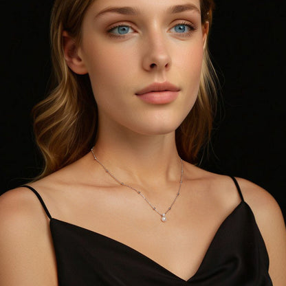 Necklace 925 Sterling Silver Moissanite and freshwater pearl, 40+5cm, Bids.com on Tampa Home & Garden Store