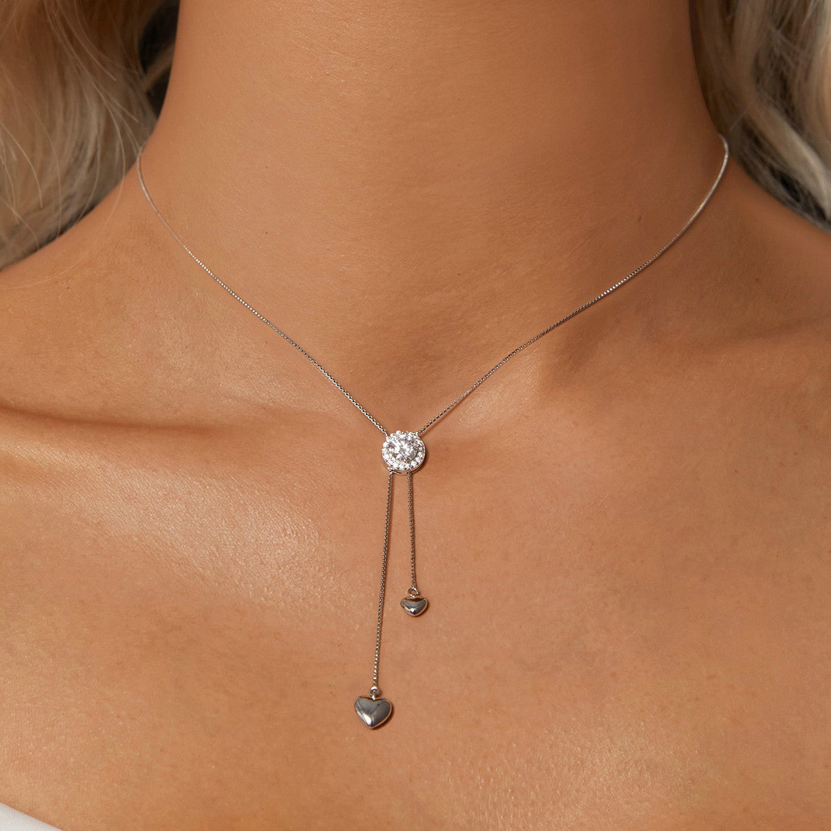 Necklace: 925 sterling silver moissanite with pavé setting, center stone, double heart drops on Tampa Home & Garden Store