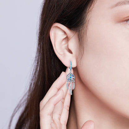 925 Sterling Silver Oxidized Pavé CZ Earrings with blue stones and dreamcatcher pendant on Tampa Home & Garden Store