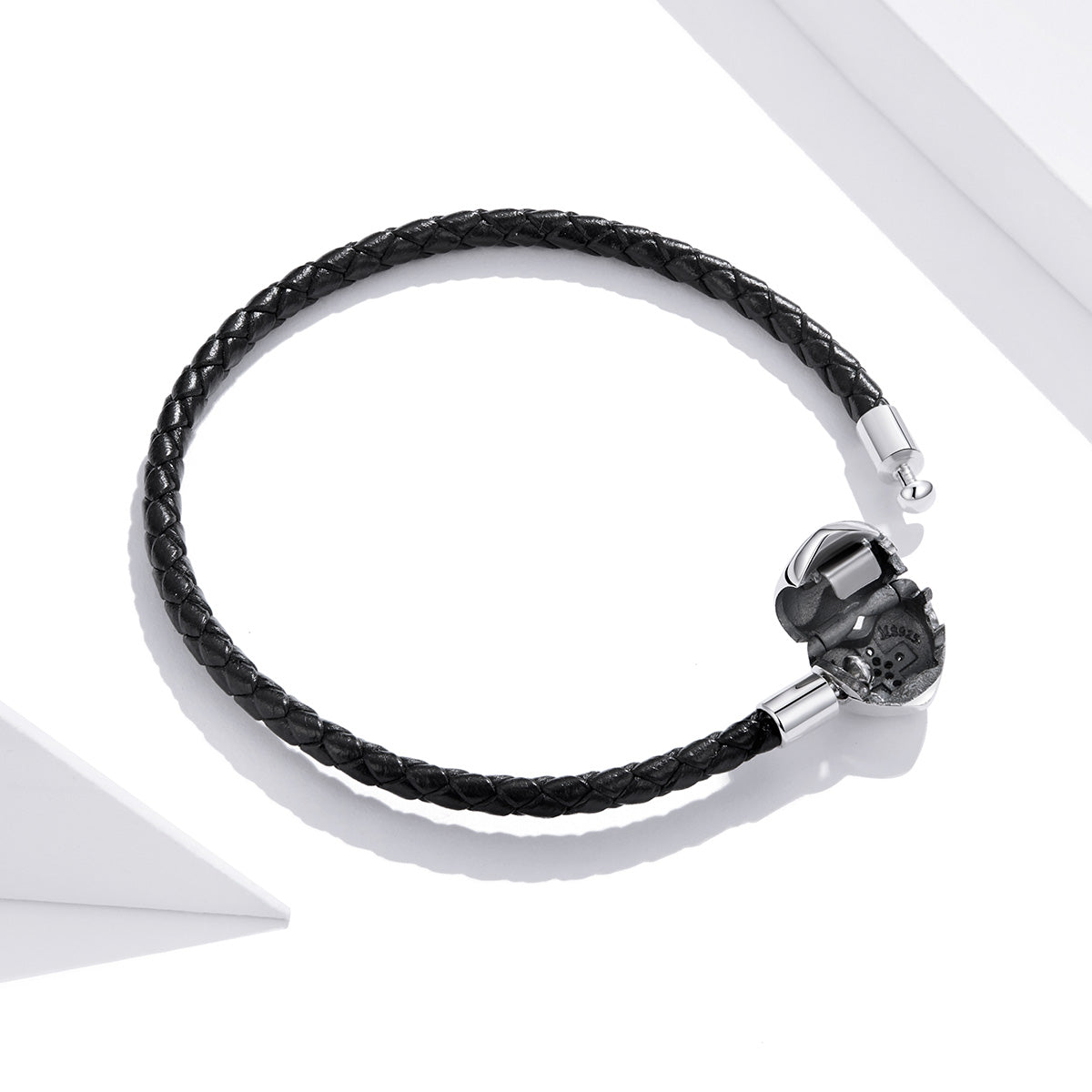 Bracelet 17cm black braided leather with silver heart charm and oxidized CZ by Bids.com on Tampa Home & Garden Store