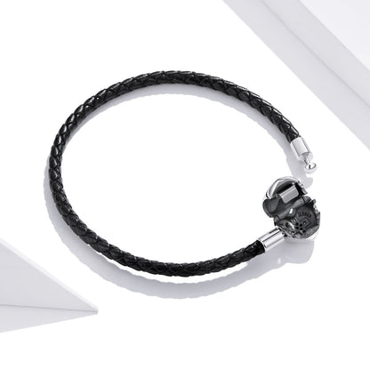 Bracelet 17cm black braided leather with silver heart charm and oxidized CZ by Bids.com on Tampa Home & Garden Store