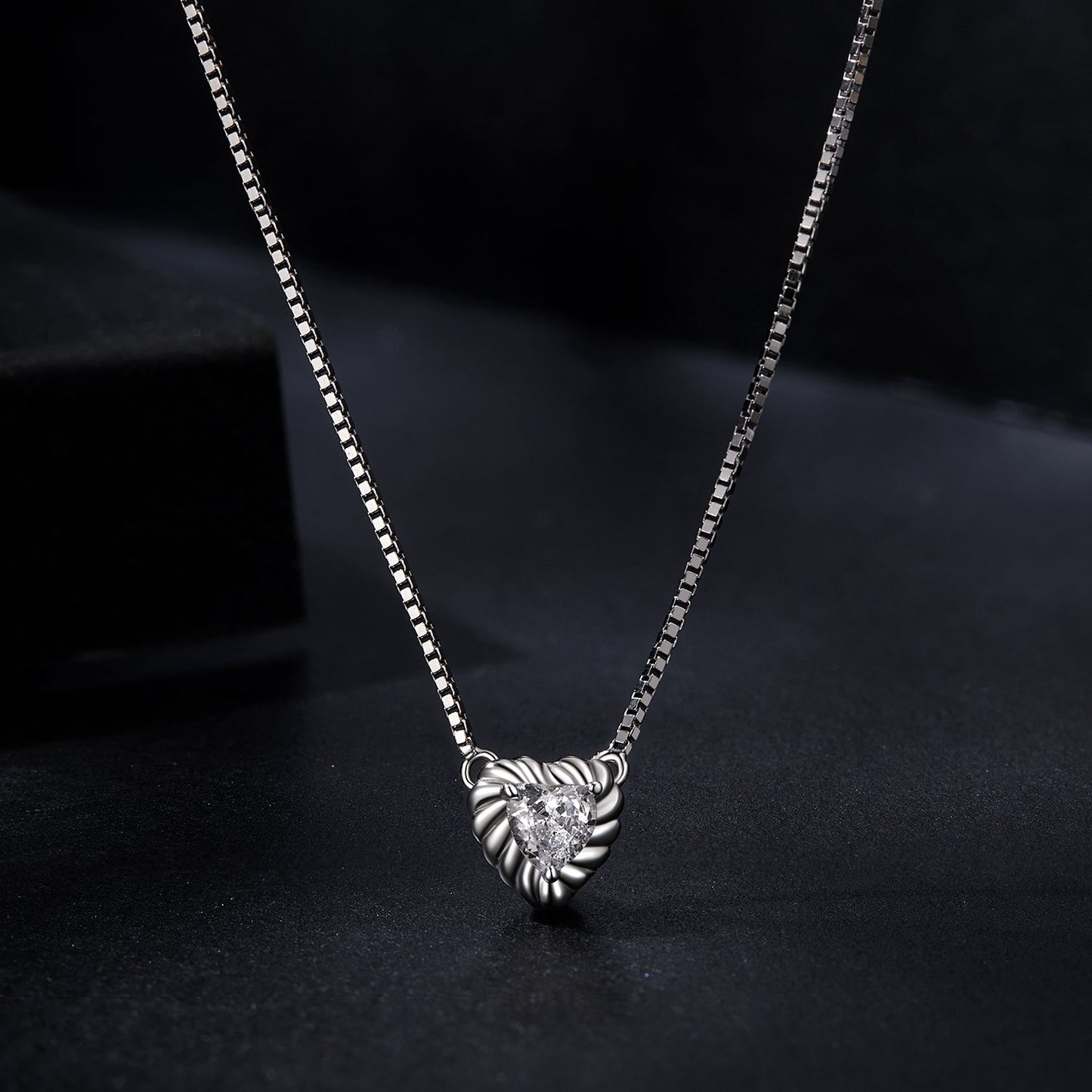 Necklace: 925 Sterling Silver moissanite heart pendant, 0.245ct, 4mm stone, rope frame, box chain on Tampa Home & Garden Store