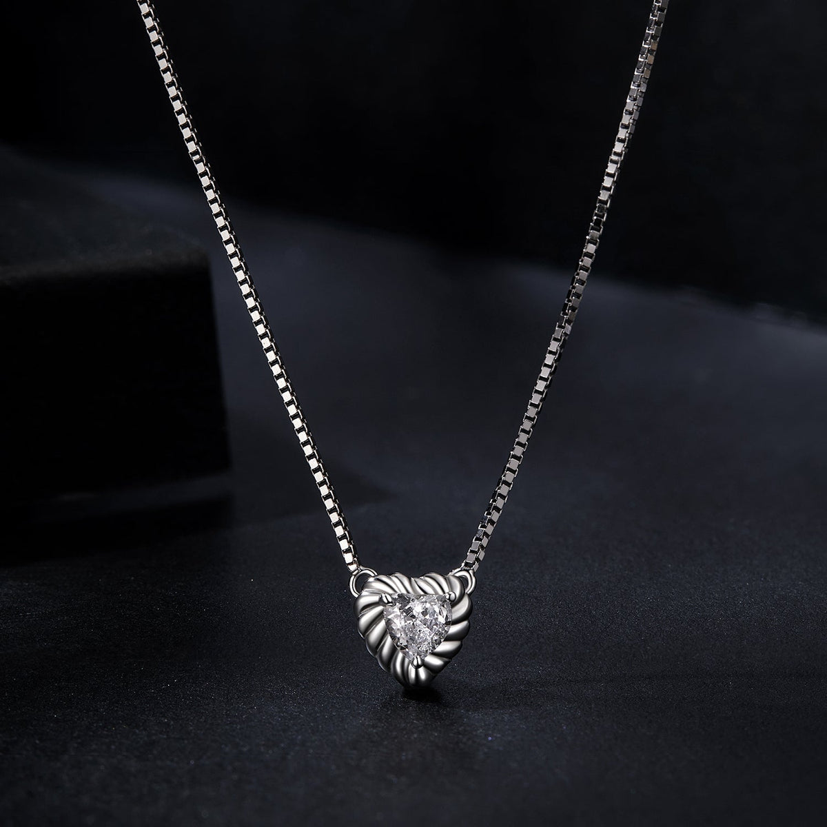 Necklace: 925 Sterling Silver moissanite heart pendant, 0.245ct, 4mm stone, rope frame, box chain on Tampa Home & Garden Store