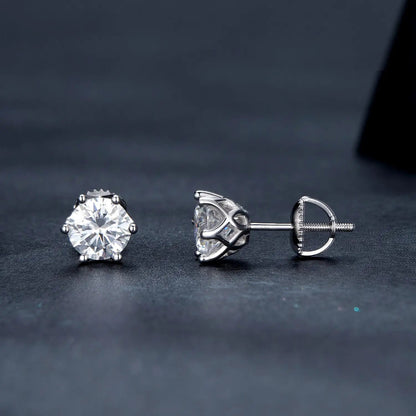 925 Sterling Silver Moissanite Stud Earrings for Women by Bids.com, pair, round-cut, screw-back on Tampa Home & Garden Store