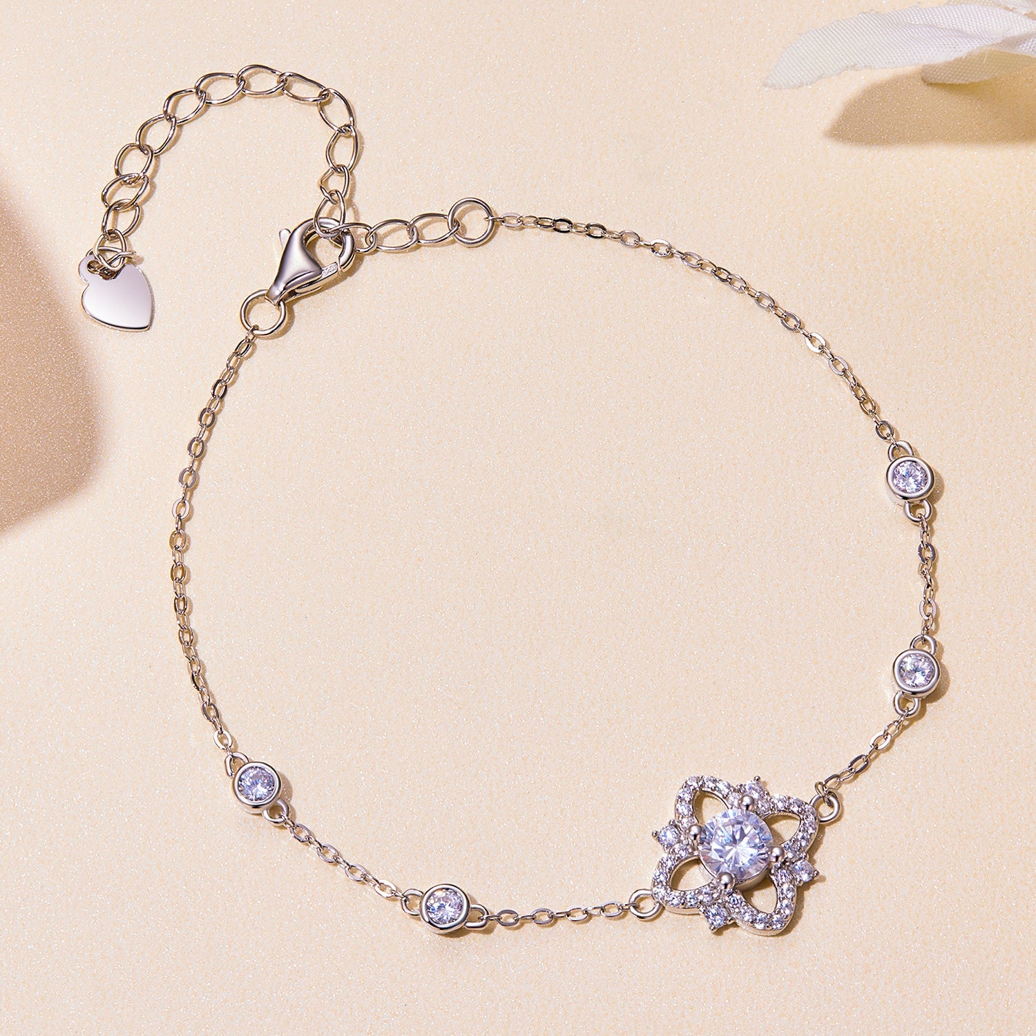 Bracelet S925 Sterling Silver 0.5ct Moissanite crown centerpiece with extender 16cm+5cm for Women on Tampa Home & Garden Store