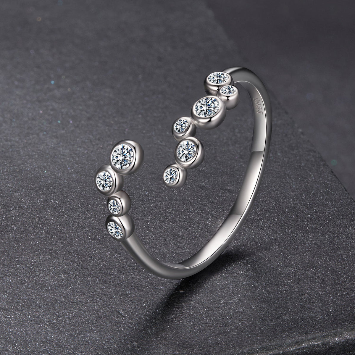 Ring 925 Sterling Silver Moissanite 0.06ct, size E with stones on spiral band by Bids.com on Tampa Home & Garden Store