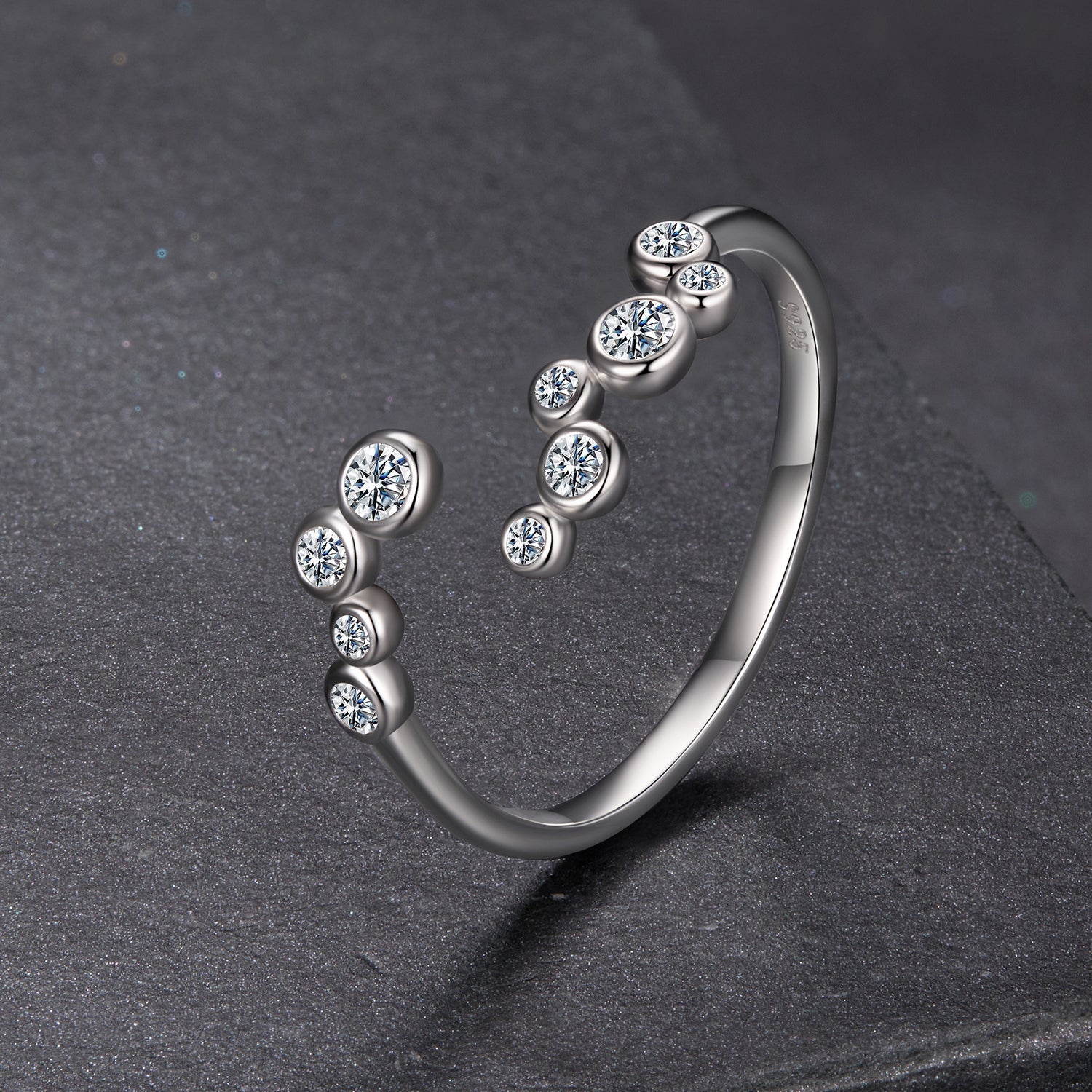 Ring 925 Sterling Silver Moissanite 0.06ct, size E with stones on spiral band by Bids.com on Tampa Home & Garden Store