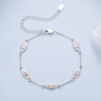 Bracelet 925 sterling silver white gold plated with CZ pendants; leaf-shaped panels on Tampa Home & Garden Store