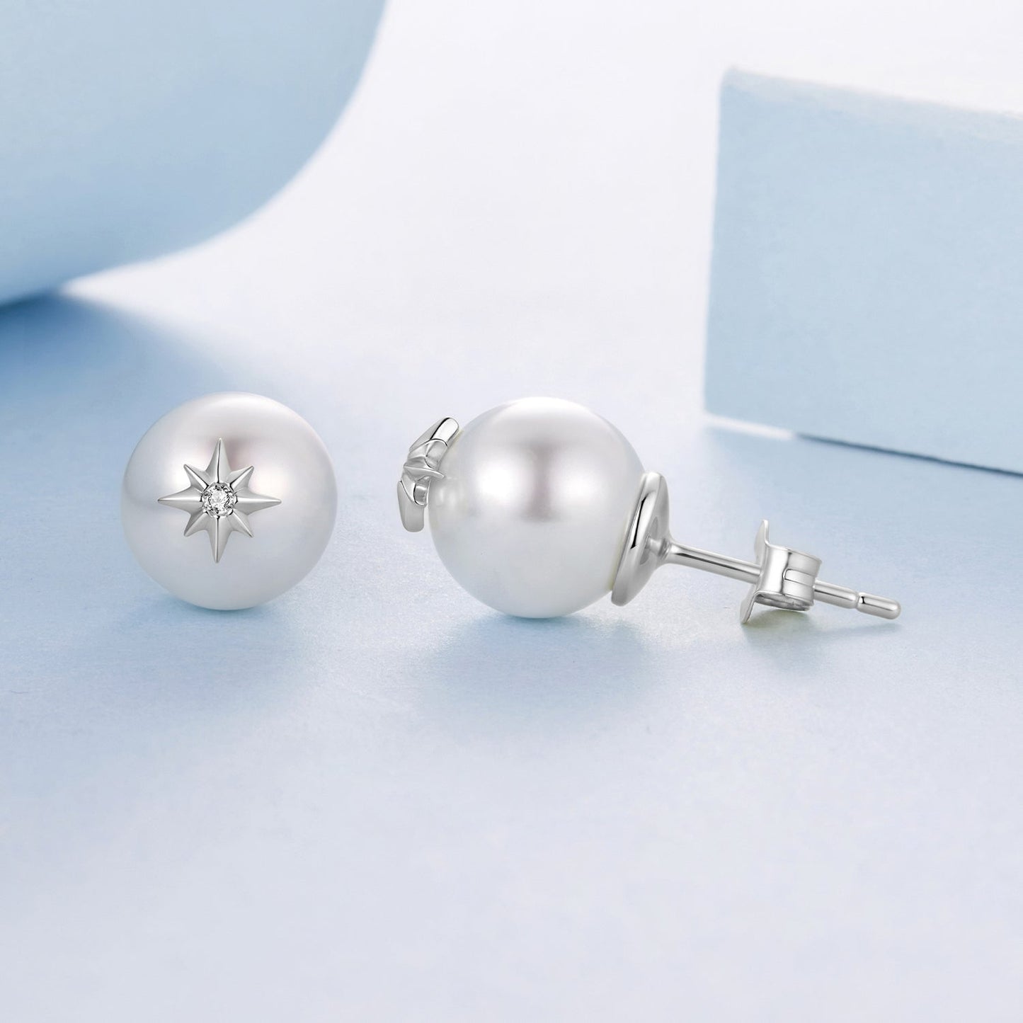 Earrings 925 sterling silver pearl stud with CZ starburst accent by Bids.com on Tampa Home & Garden Store