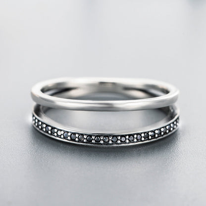 Sterling silver rings set: 0.6 cm wide plain and pavé beaded bands, women's size 6, two rings on Tampa Home & Garden Store