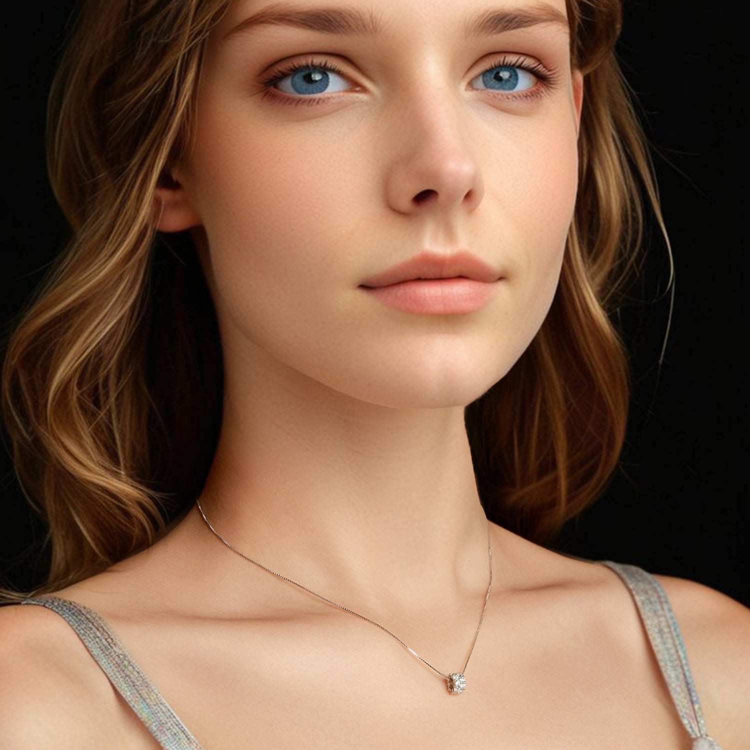 Sterling Silver Moissanite Necklace on slim white gold plated chain, 40+5cm on Tampa Home & Garden Store
