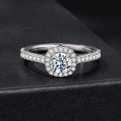 925 sterling silver moissanite halo ring size 6 with pave band stones by Bids.com on Tampa Home & Garden Store