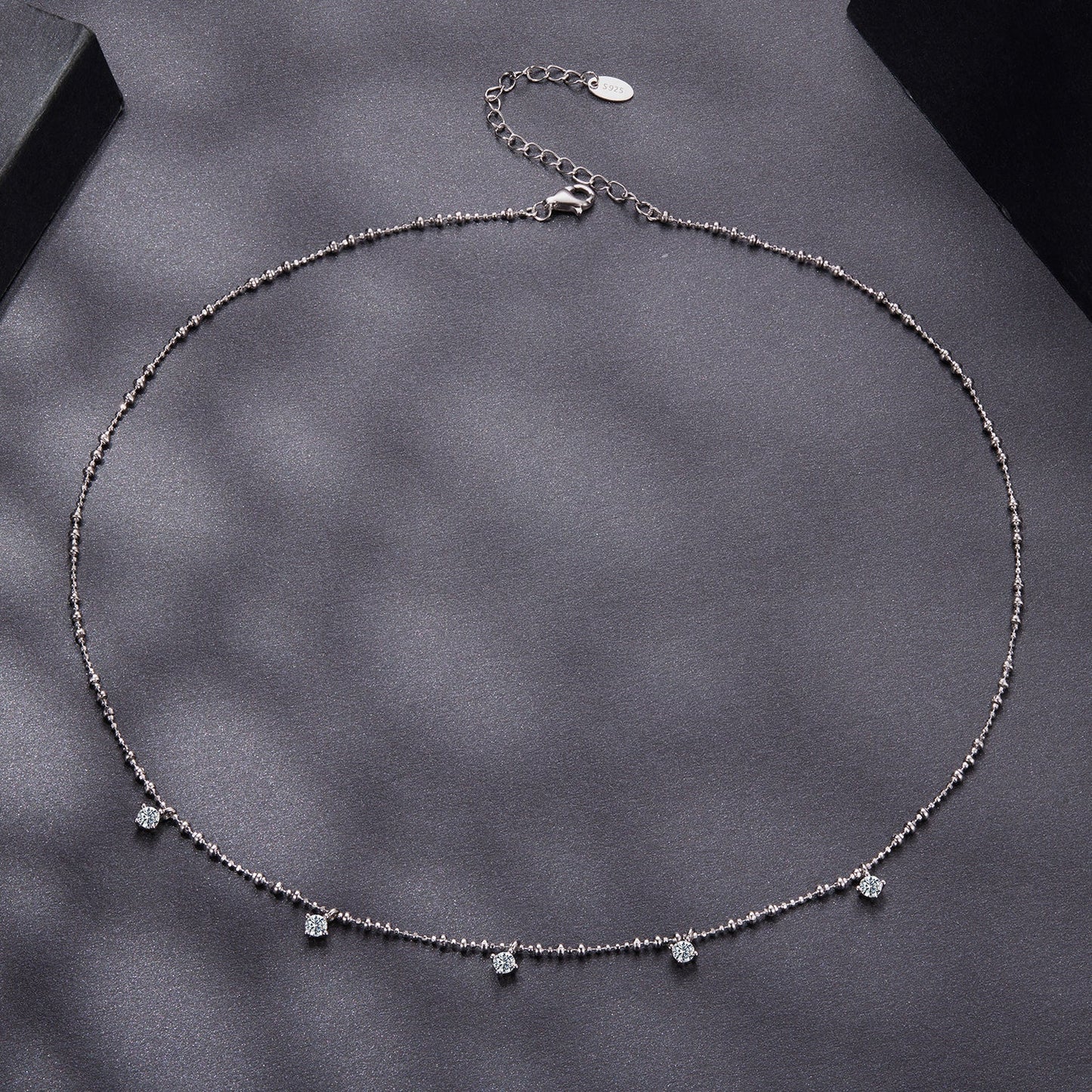 Sterling silver moissanite necklace with 0.10ct stones on a delicate beaded chain, 40+5cm on Tampa Home & Garden Store