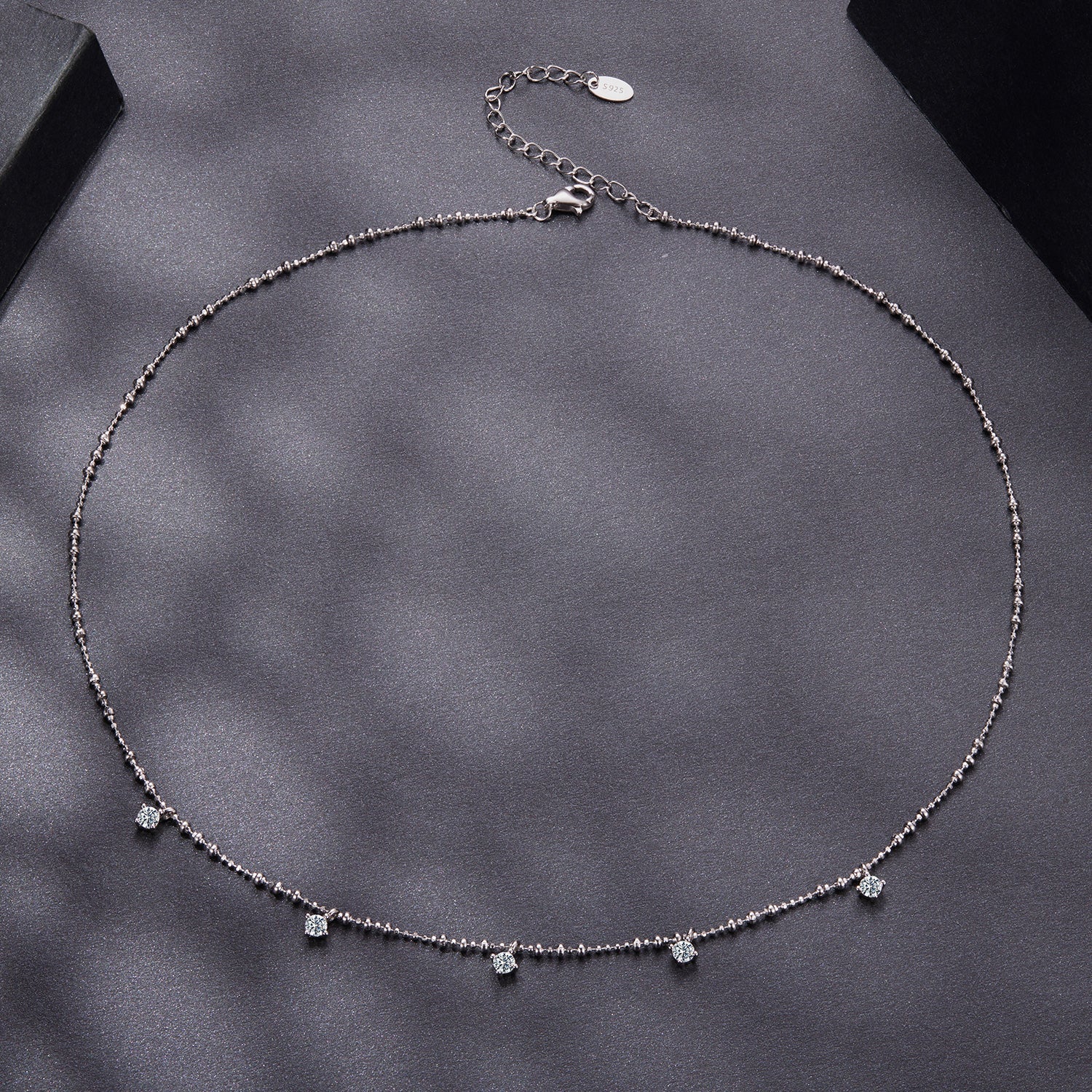 Sterling silver moissanite necklace with 0.10ct stones on a delicate beaded chain, 40+5cm on Tampa Home & Garden Store
