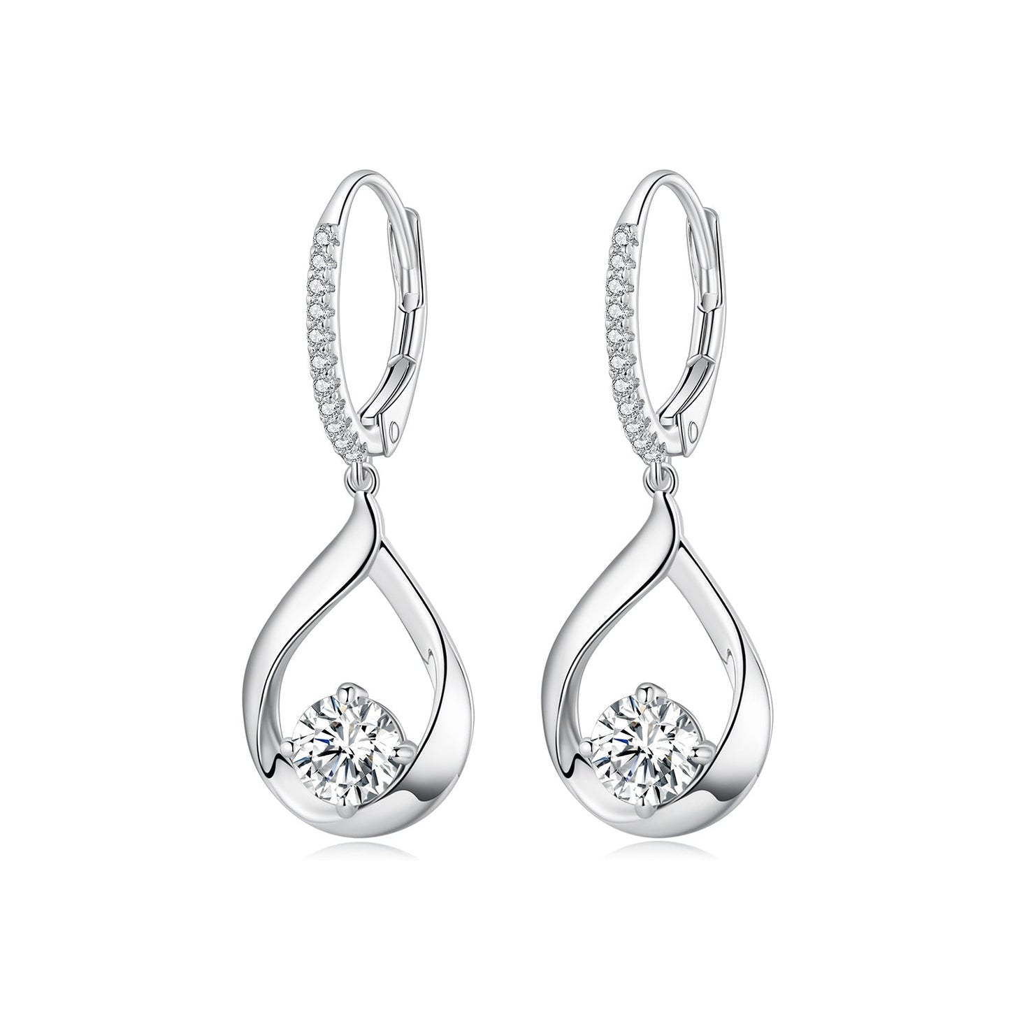 Sterling silver moissanite drop earrings with pavé hoop, 0.5ct pair, 30x11mm on Tampa Home & Garden Store