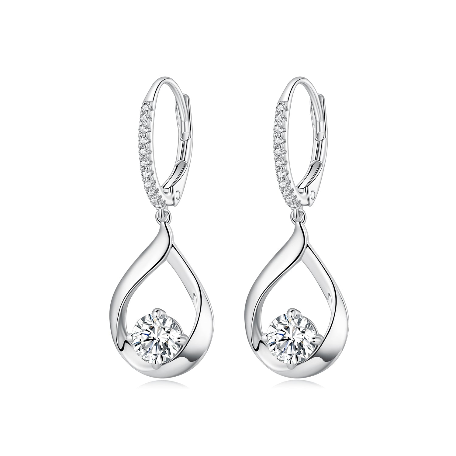 Sterling silver moissanite drop earrings with pavé hoop, 0.5ct pair, 30x11mm on Tampa Home & Garden Store