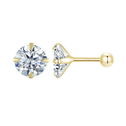 925 Sterling Silver Pavé CZ Earrings for Women by Bids.com, gold-tone round stud with prongs on Tampa Home & Garden Store
