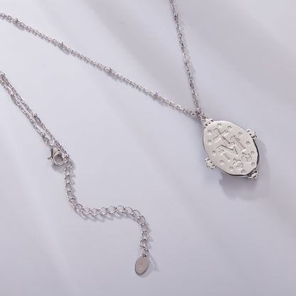 Sterling silver necklace with white gold plating, 40+5cm chain, oval pendant with cross cutouts on Tampa Home & Garden Store
