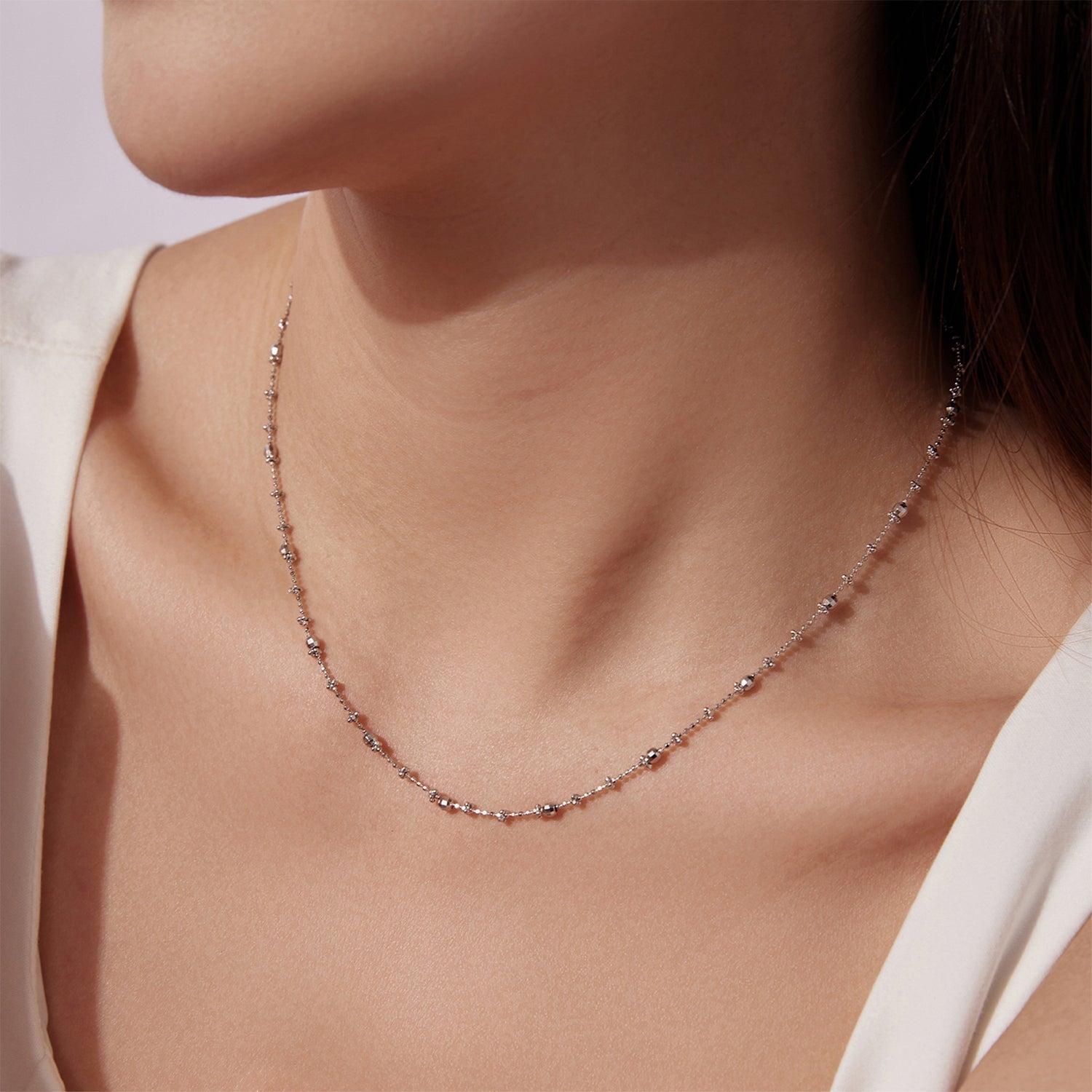 Delicate 925 sterling silver necklace with white gold plating, 40+5 cm, for women by Bids.com on Tampa Home & Garden Store