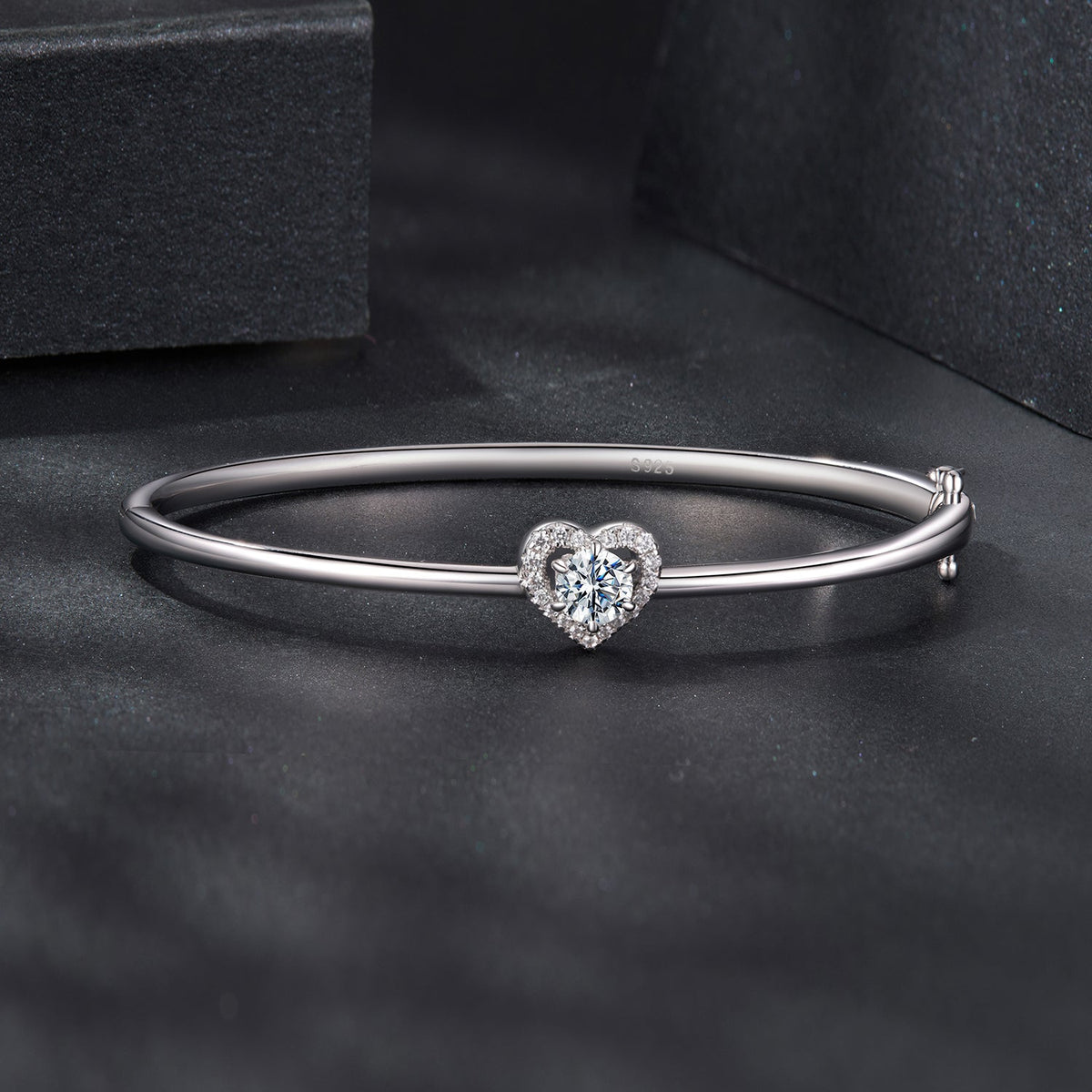 Bracelet 925 Sterling Silver Moissanite & CZ heart halo, size 17 for women by Bids.com on Tampa Home & Garden Store