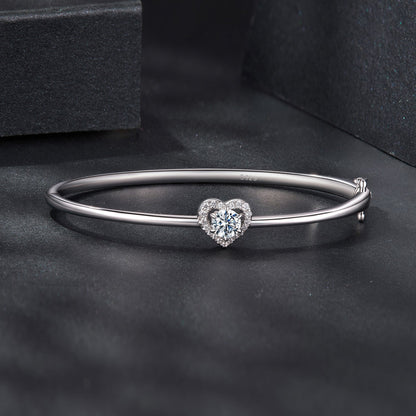 Bracelet 925 Sterling Silver Moissanite & CZ heart halo, size 17 for women by Bids.com on Tampa Home & Garden Store