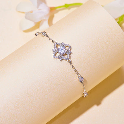 S925 sterling silver moissanite flower halo bracelet with 0.5ct center stone, 16cm+5cm by Bids.com on Tampa Home & Garden Store