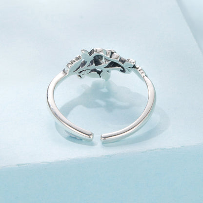 925 Sterling Silver Oxidized Adjustable Ring with vine leaf motif, open band on Tampa Home & Garden Store