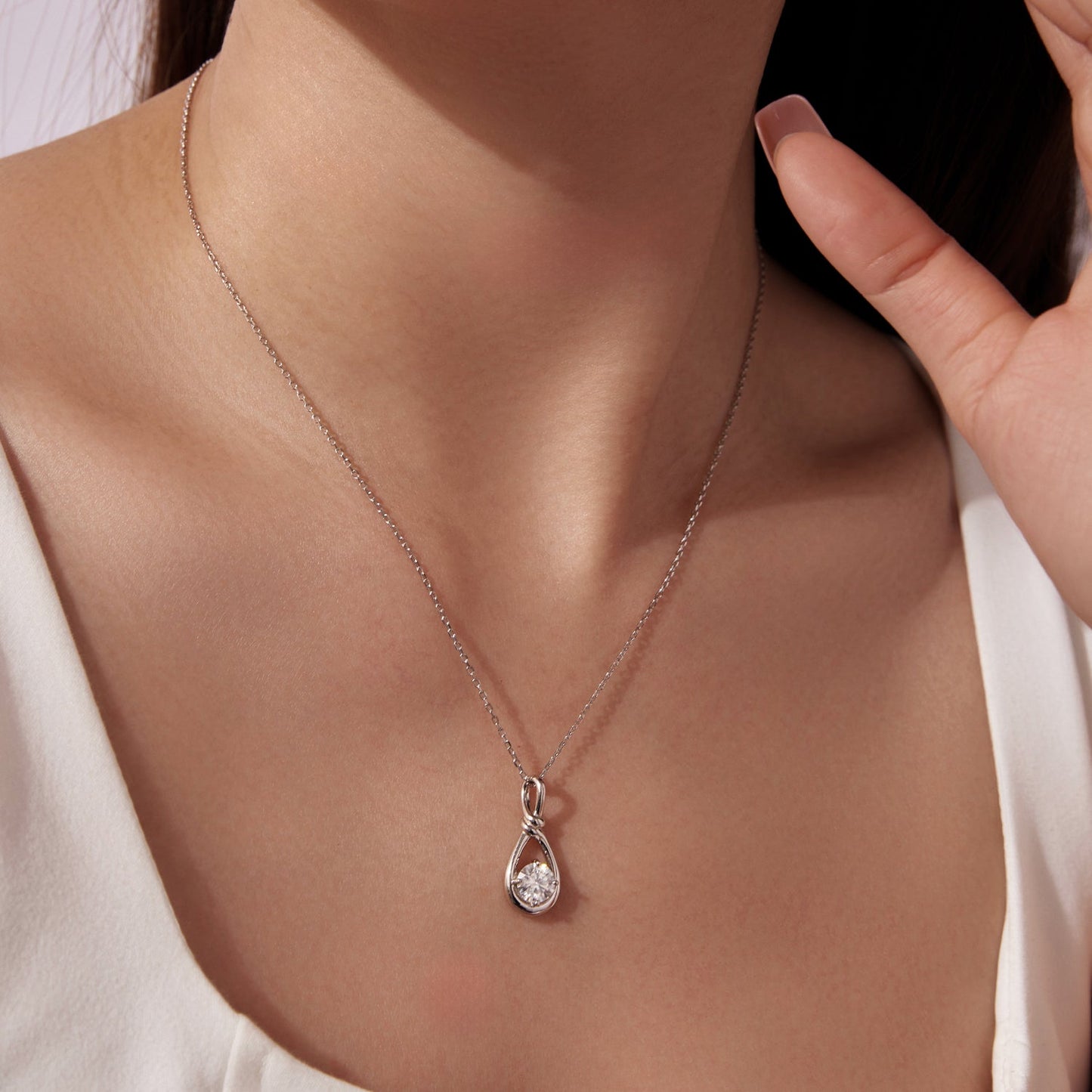 Necklace 925 Silver Moissanite pendant with white gold plating teardrop setting 1ct on Tampa Home & Garden Store