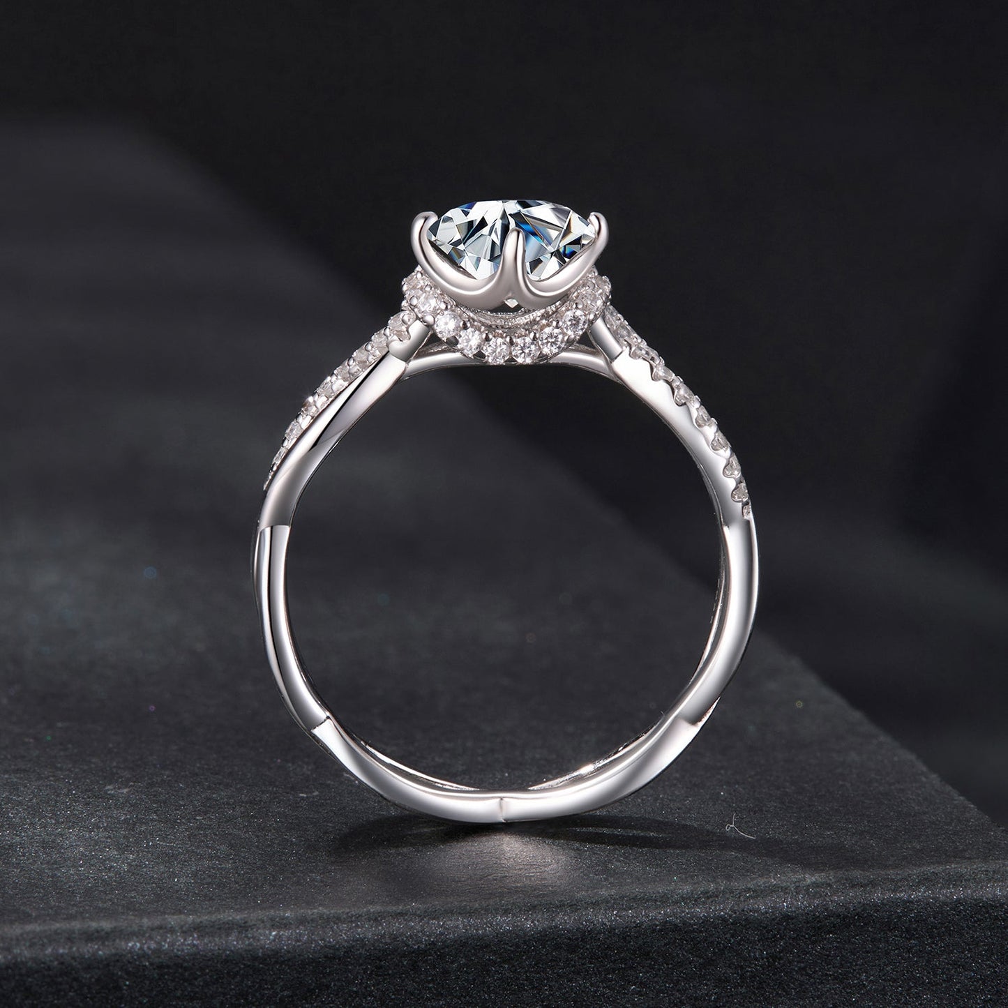 925 Sterling Silver Moissanite Ring with pavé setting, size 7, for women by Bids.com on Tampa Home & Garden Store