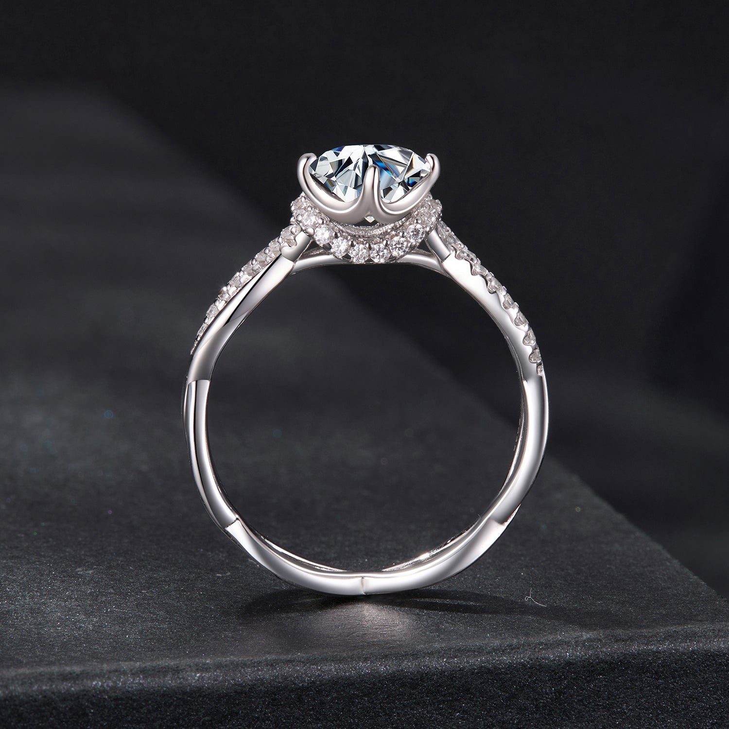 925 Sterling Silver Moissanite Ring with pavé setting, size 7, for women by Bids.com on Tampa Home & Garden Store