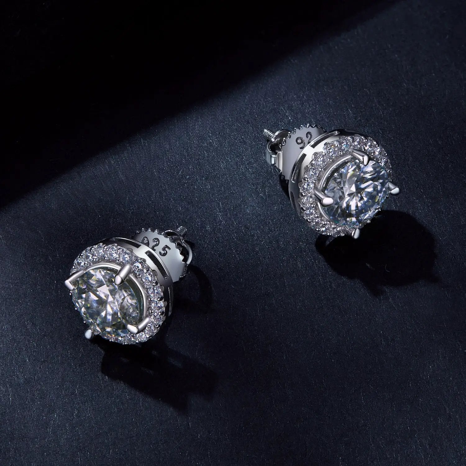 Pair of 925 moissanite stud earrings, 1ct total in a 10mm pavé halo setting by Bids.com on Tampa Home & Garden Store