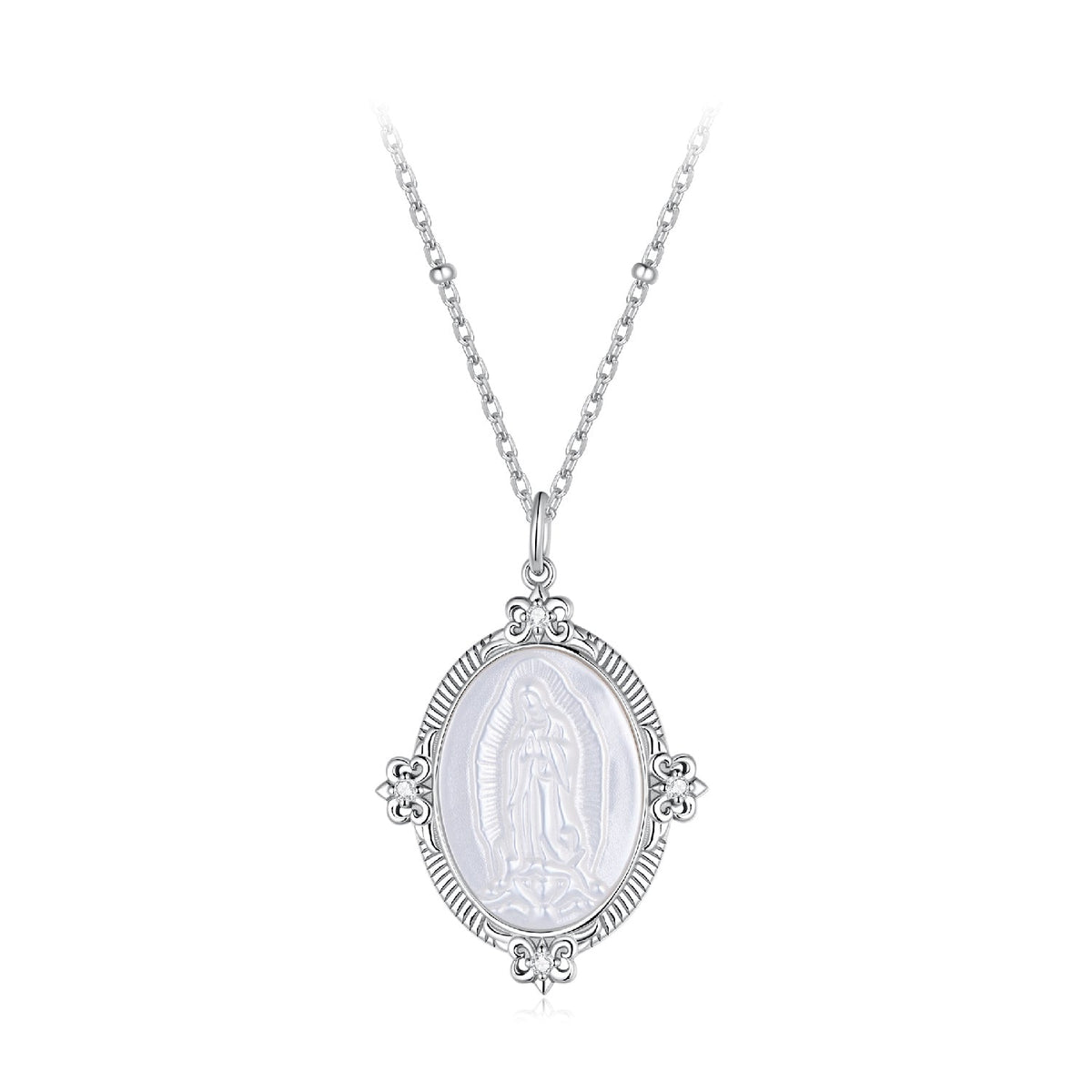 Sterling silver necklace with white gold plating and oval mother-of-pearl CZ pendant by Bids.com on Tampa Home & Garden Store