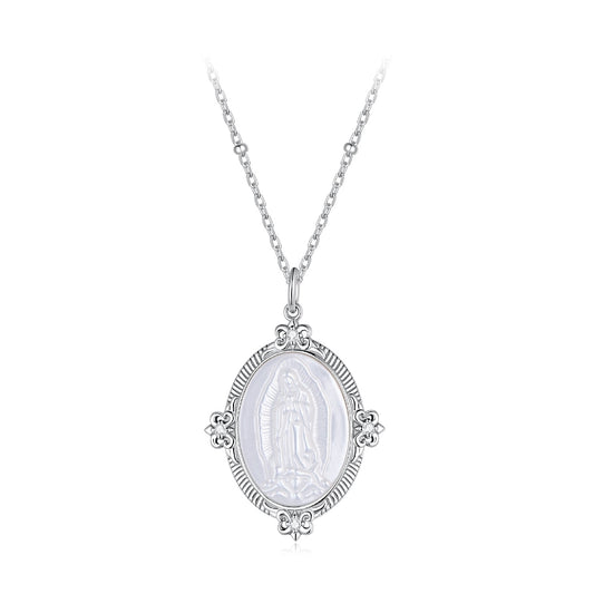 Sterling silver necklace with white gold plating and oval mother-of-pearl CZ pendant by Bids.com on Tampa Home & Garden Store