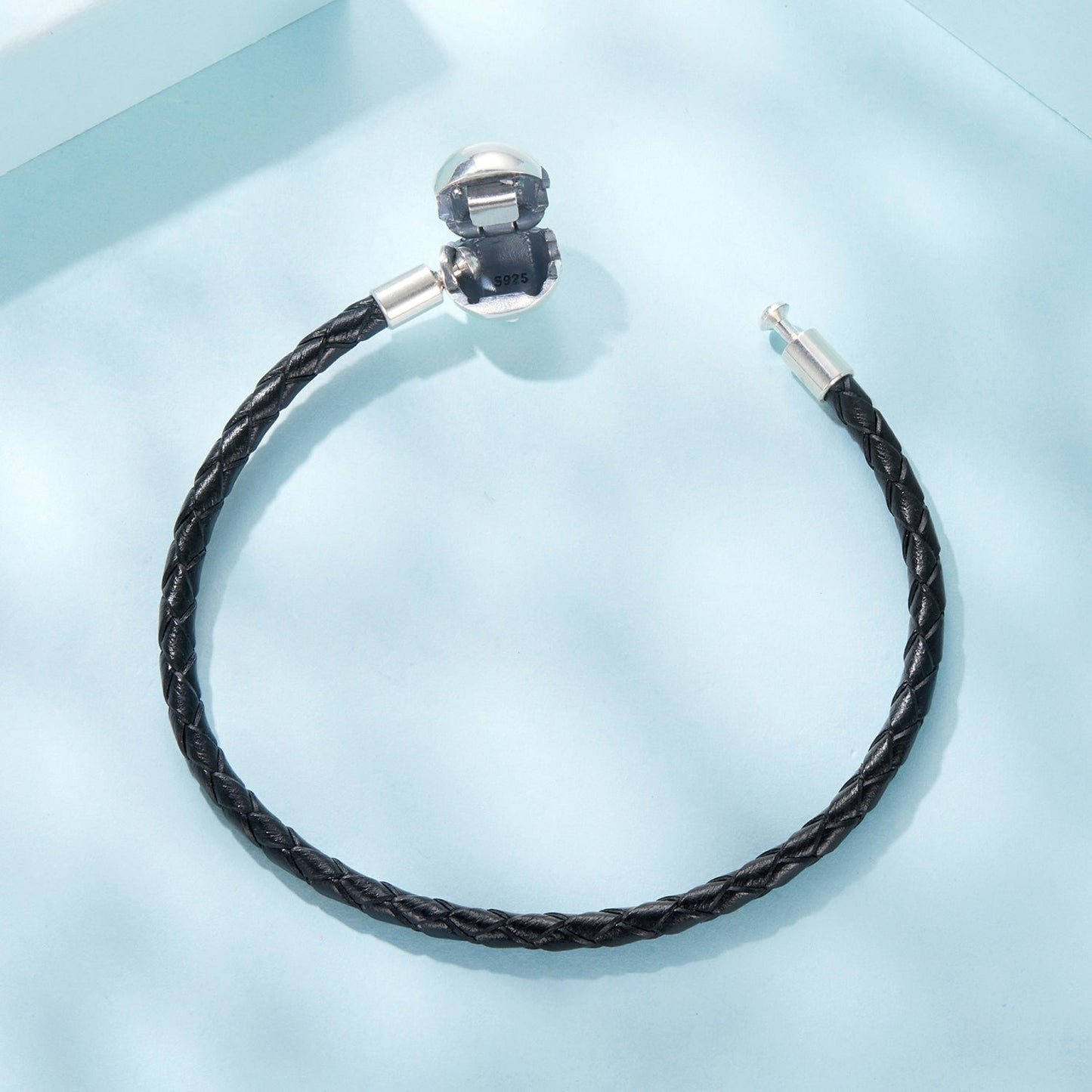 Men's bracelet black braided leather with silver 925 clasp 17cm on Tampa Home & Garden Store