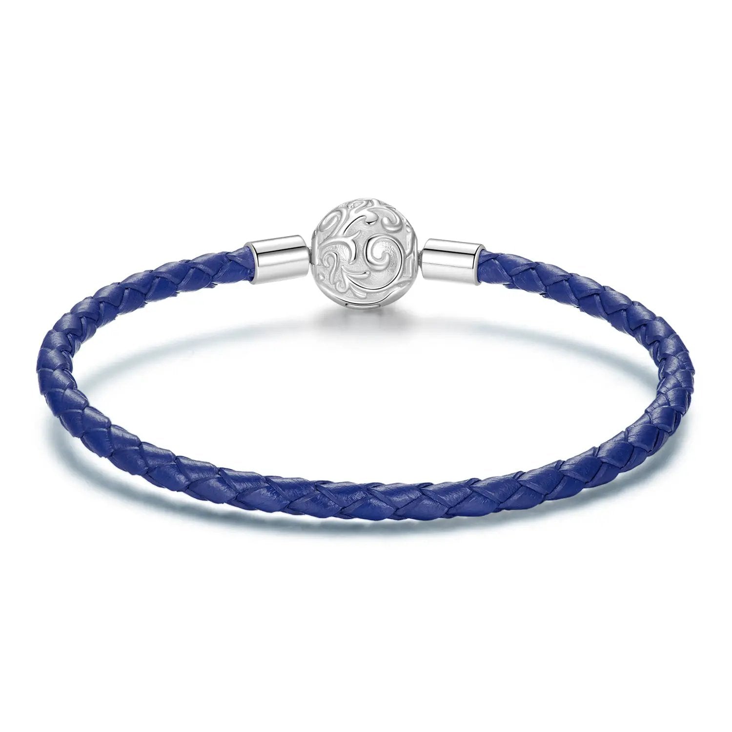 Bracelet 925 Sterling Silver Leather Rope blue 17cm with oxidized orb clasp by Bids.com on Tampa Home & Garden Store