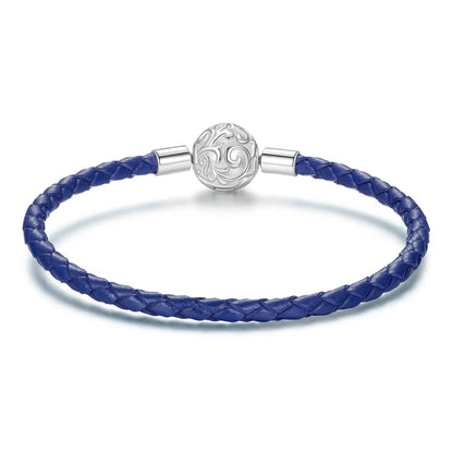 Bracelet 925 Sterling Silver Leather Rope blue 17cm with oxidized orb clasp by Bids.com on Tampa Home & Garden Store