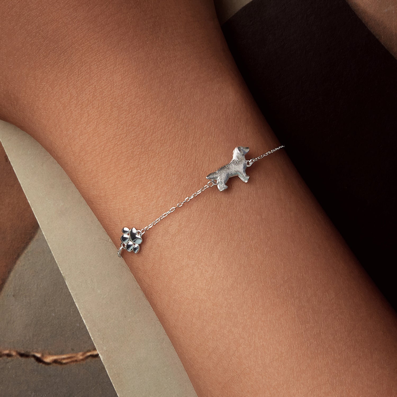 Sterling Silver & Plated White Gold bracelet with dog charm and flower charm, 15+6cm, Bids.com on Tampa Home & Garden Store