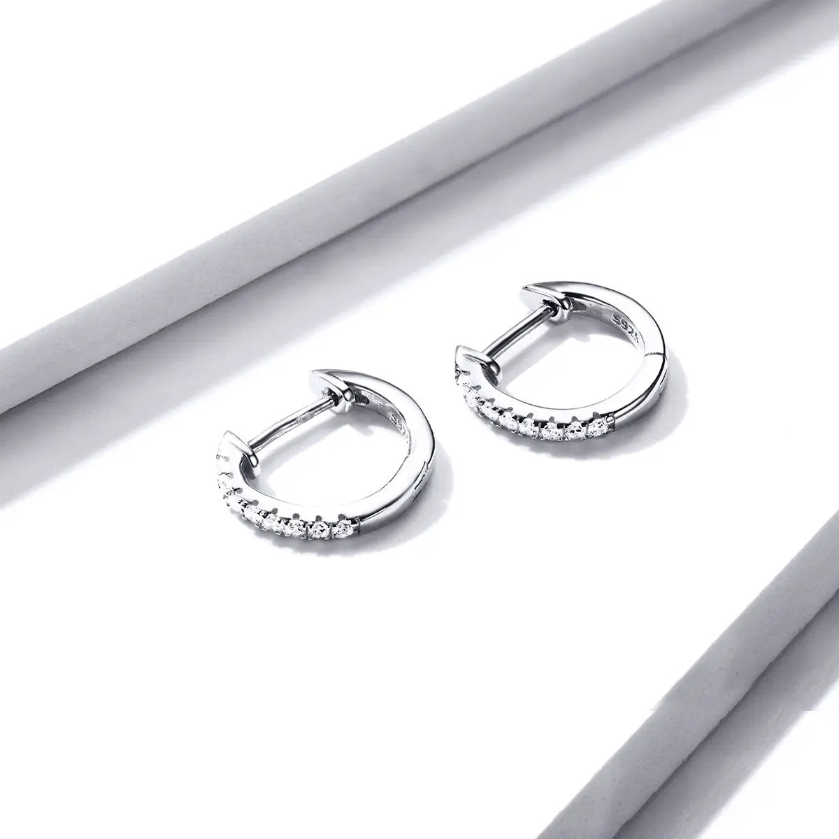 Hoop earrings 925 sterling silver pavé CZ, 1.3cm, by Bids.com, pair on Tampa Home & Garden Store
