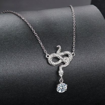 925 Sterling Silver Moissanite Necklace with snake pendant and 0.50ct round stone, pave setting on Tampa Home & Garden Store