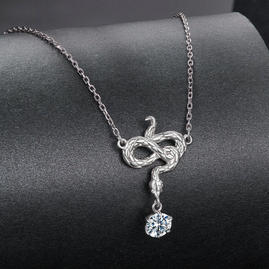 925 Sterling Silver Moissanite Necklace with snake pendant and 0.50ct round stone, pave setting on Tampa Home & Garden Store
