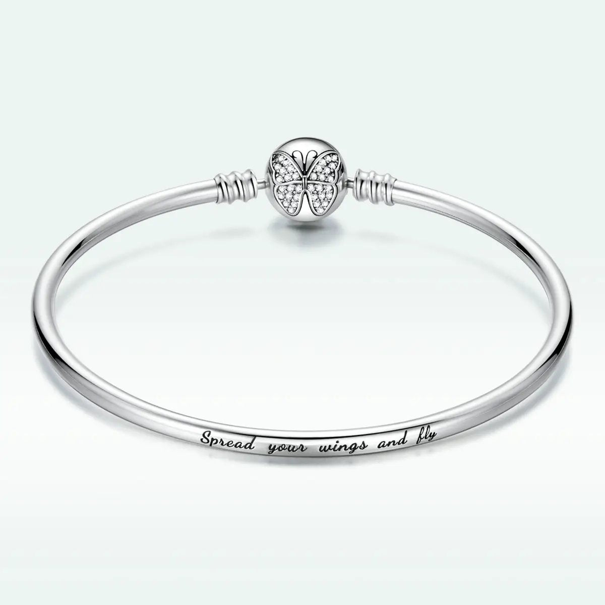 925 silver bracelet with oxidized CZ butterfly charm, 17 cm, engraved Spread your wings and fly on Tampa Home & Garden Store