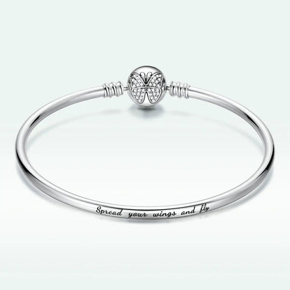 925 silver bracelet with oxidized CZ butterfly charm, 17 cm, engraved Spread your wings and fly on Tampa Home & Garden Store