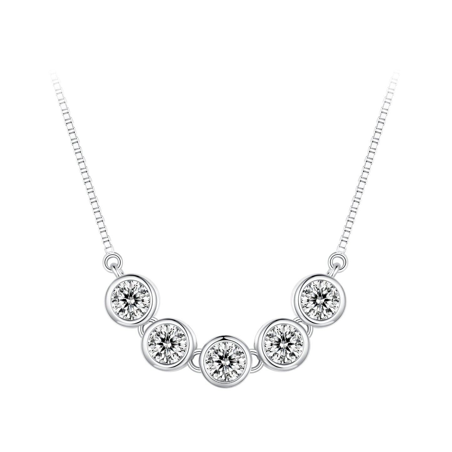 925 Sterling Silver 4mm Moissanite necklace by Bids.com with five round bezel-set stones on Tampa Home & Garden Store
