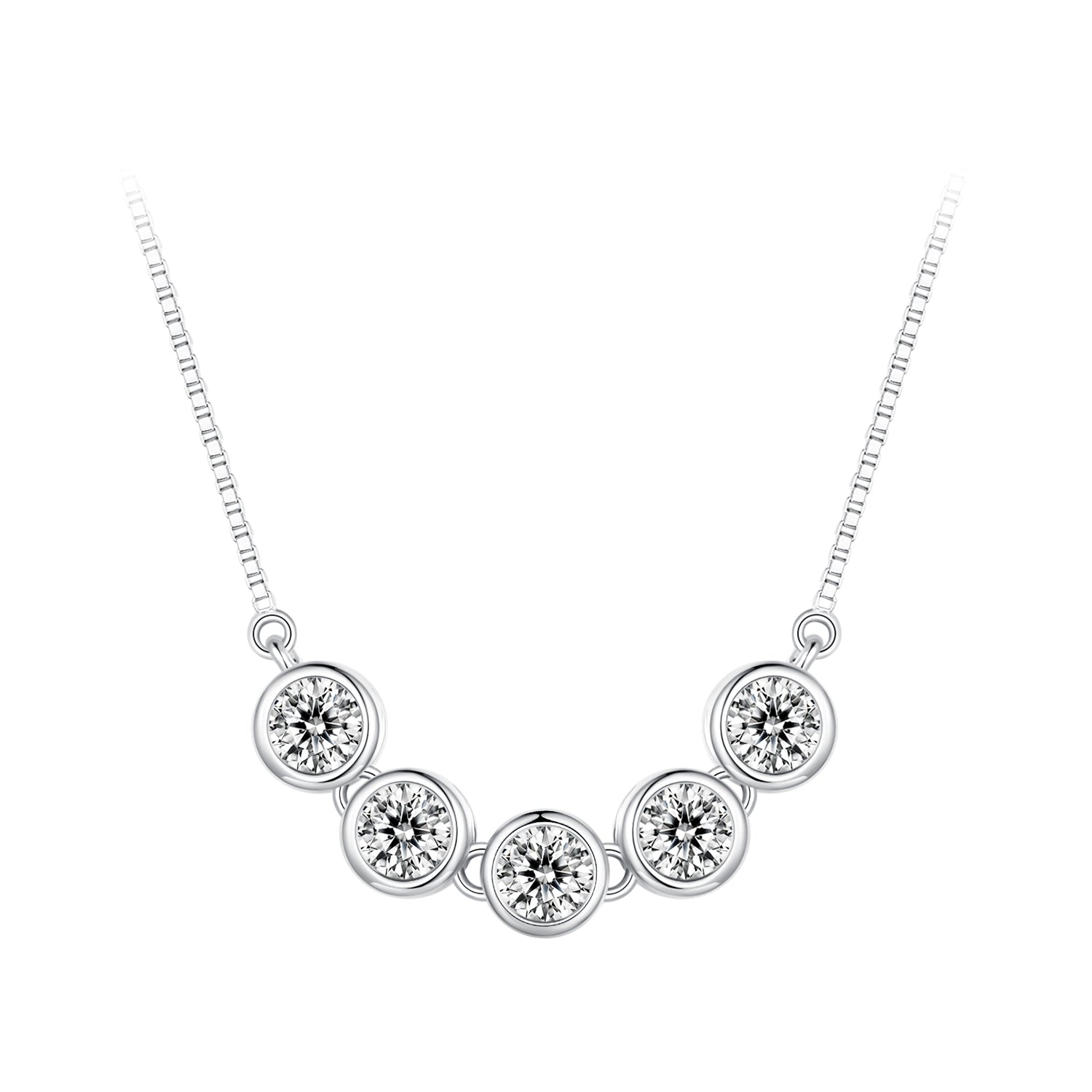 925 Sterling Silver 4mm Moissanite necklace by Bids.com with five round bezel-set stones on Tampa Home & Garden Store