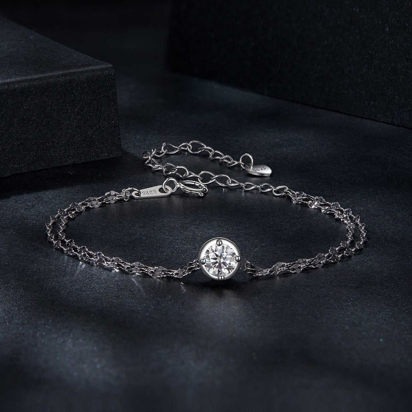 Moissanite bracelet 925 sterling silver plated white gold, 0.50ct, adjustable 15+6cm by Bids.com on Tampa Home & Garden Store
