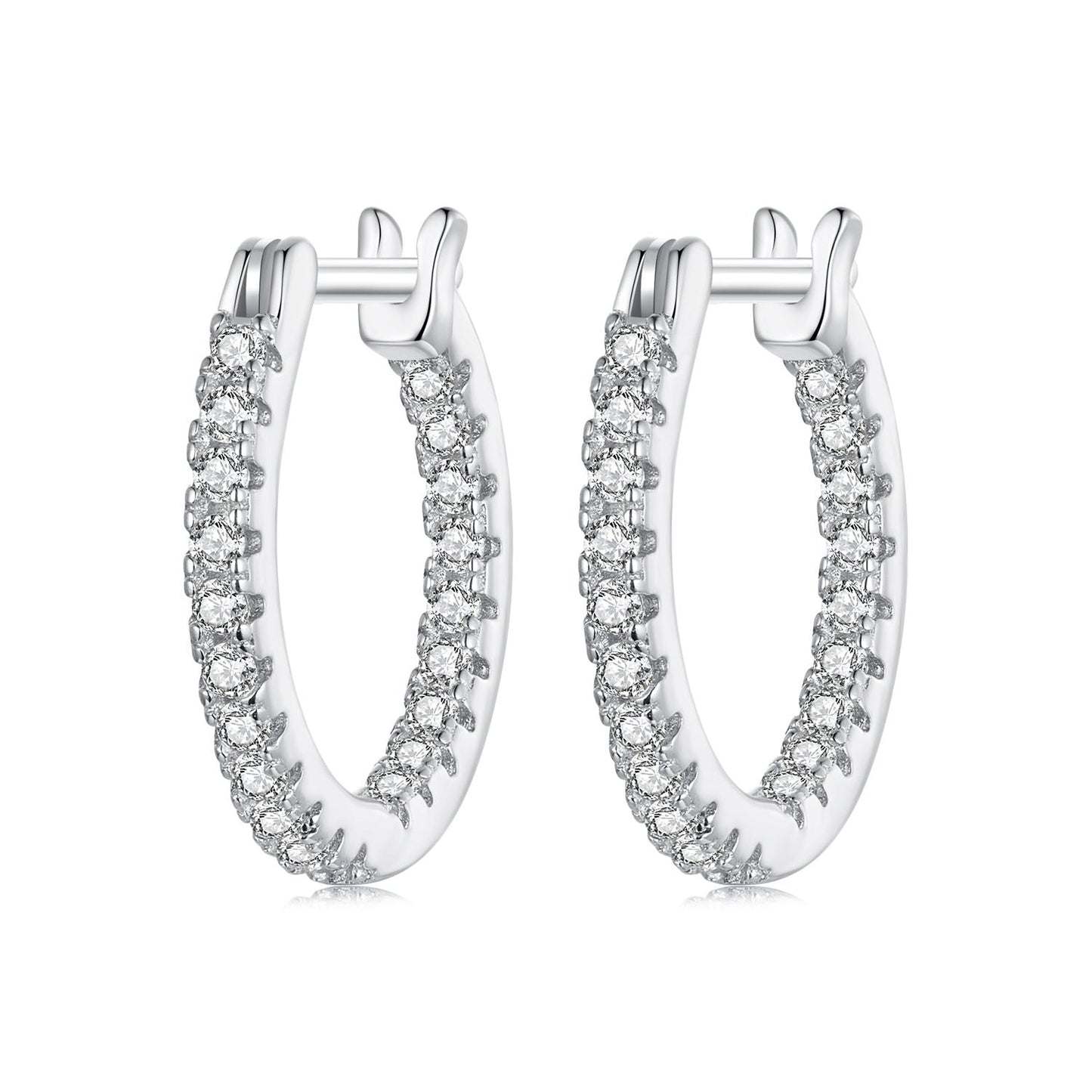 925 Sterling Silver Hoop Earrings with pavé CZs in white gold finish on Tampa Home & Garden Store